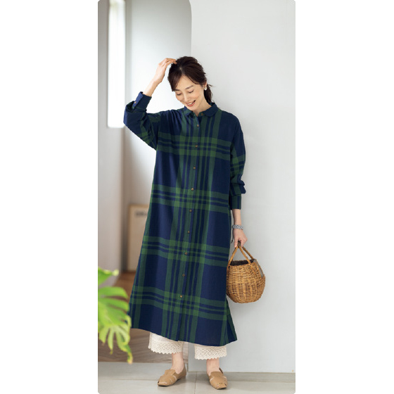 リンネル コットンまる衿シャツワンピース｜くらしと生協