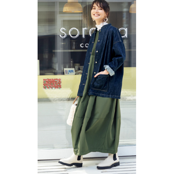 極美品 タグ付き 異素材 コクーンノースリーブワンピース GIRL｜異素材ドッキングロングコクーンワンピース【洗える