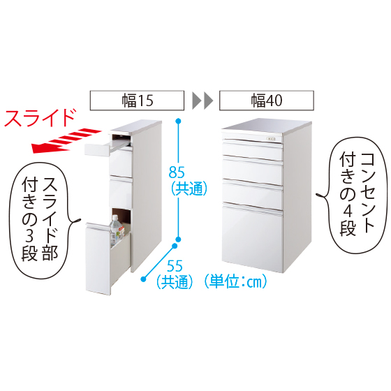 61115 ステンレス天板シンクサイド収納庫3段　幅15　ホワイト 61115 ステンレス天板シンクサイド収納庫3段 幅15 ホワイト