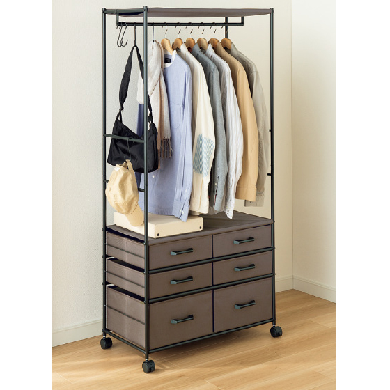 キャスター付き引き出しいっぱいハンガーラック｜くらしと生協