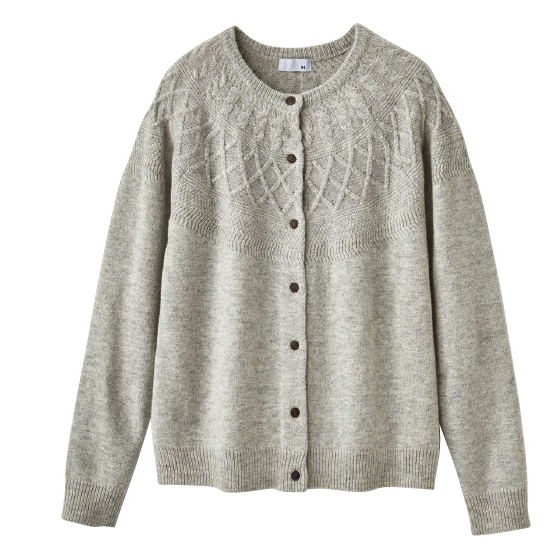 チェック柄 ウール混紡カーディガン チェック柄 ウール混紡カーディガン 洗えるウール混求心柄カーディガン