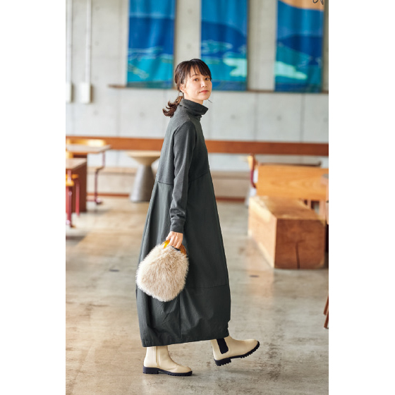 異素材使いニットソーコクーンワンピース｜くらしと生協