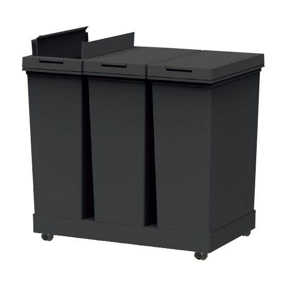 棚下で使えるプッシュダストボックス3分別ワゴン｜くらしと生協