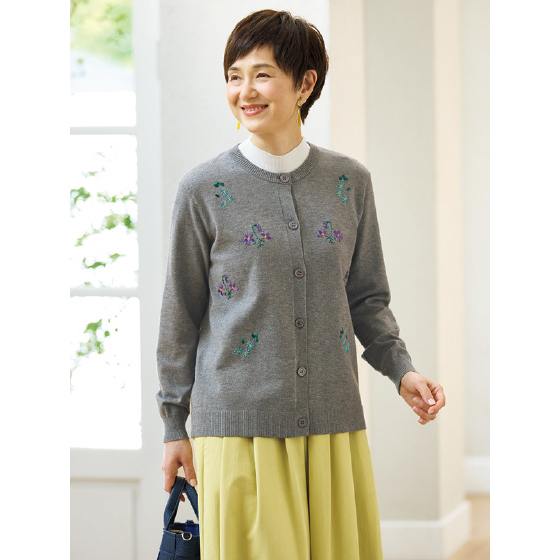 洗える花柄刺繍ニットカーディガン｜くらしと生協
