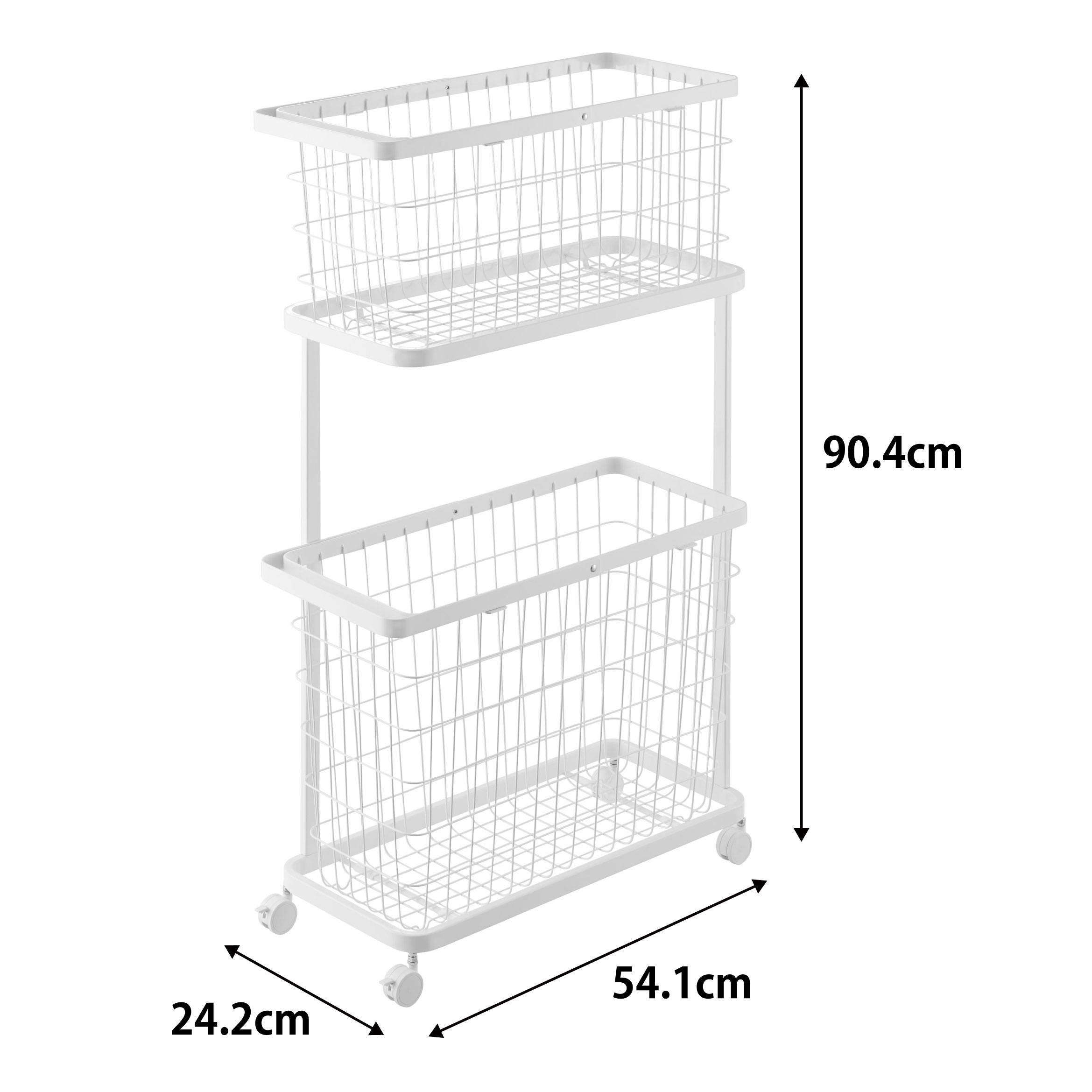 tower ランドリーワゴン+バスケットスリムホワイト寸法全体
