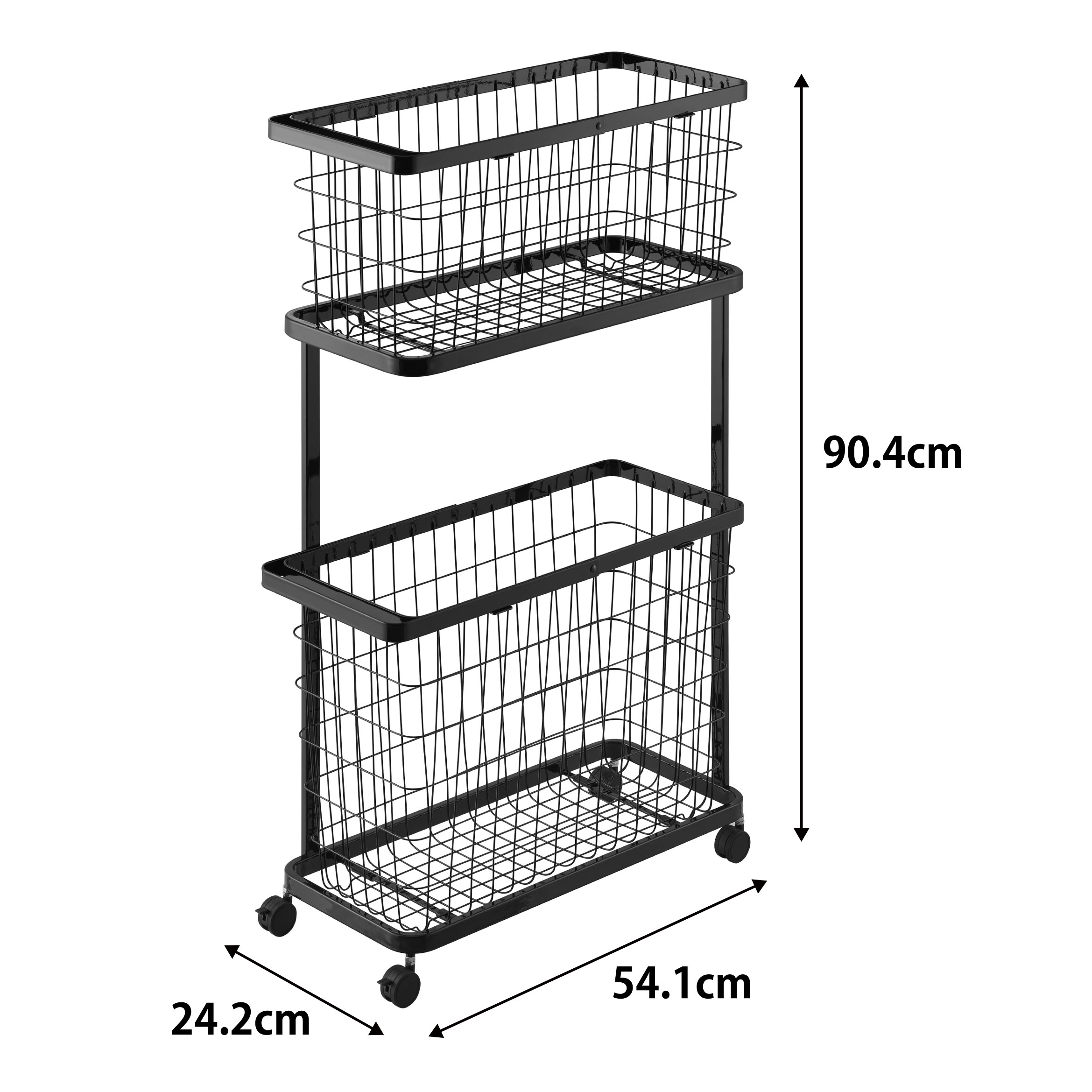 tower ランドリーワゴン+バスケットスリムブラック寸法全体